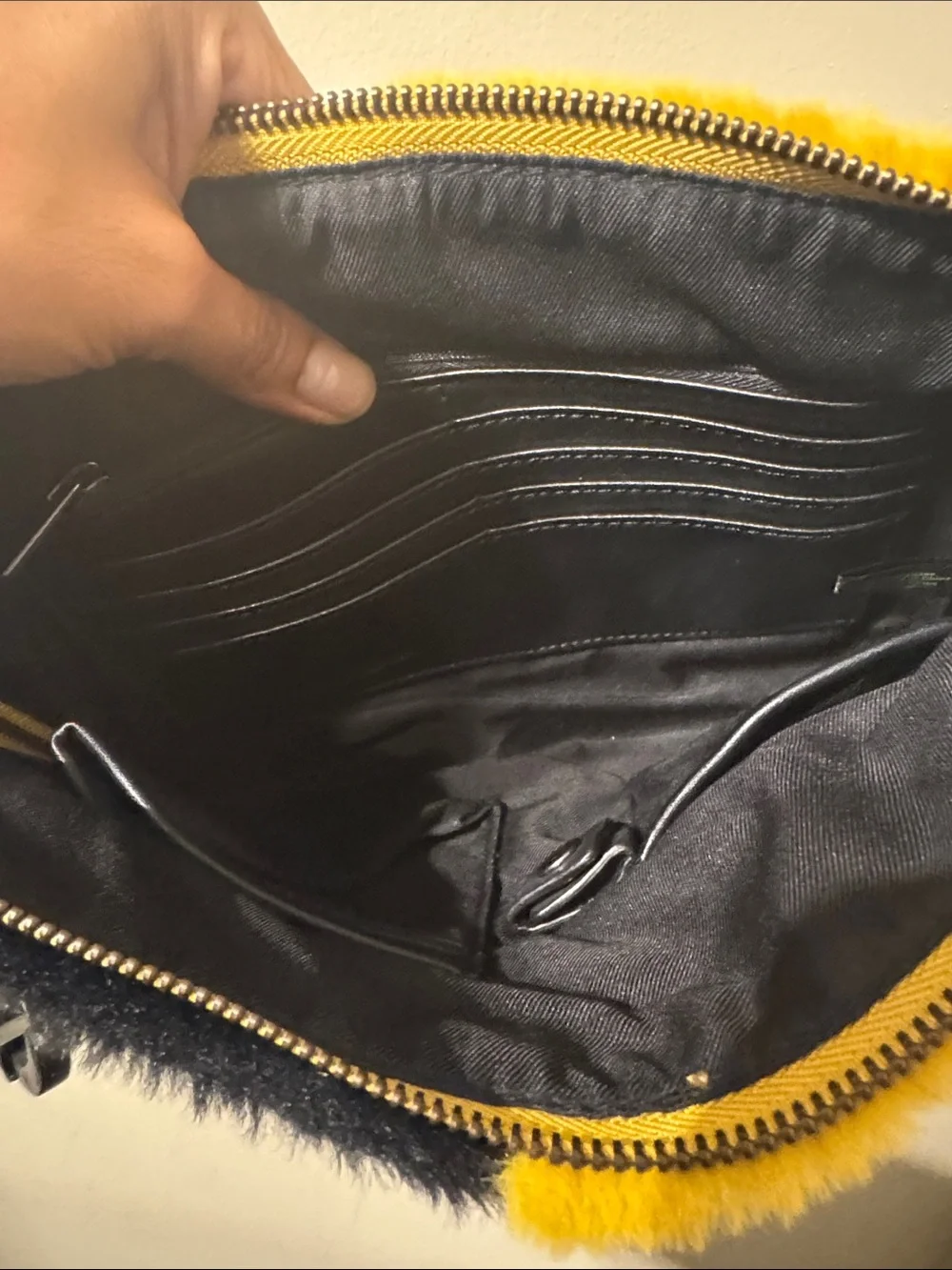 Sam Edelman Mavis Clutch Faux Fur Yellow and Black Color Block